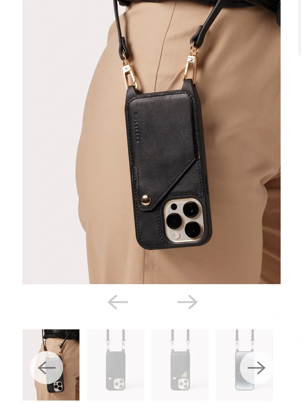 THE OLIVIA BLACK | ULTRA-DURABLE GENUINE SMOOTH LEATHER IPHONE 14CASE CROSSBODY
